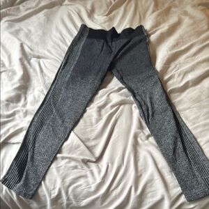 Fabletics 37 inch Gray Athletic Leggings with Black Stripes 16-18